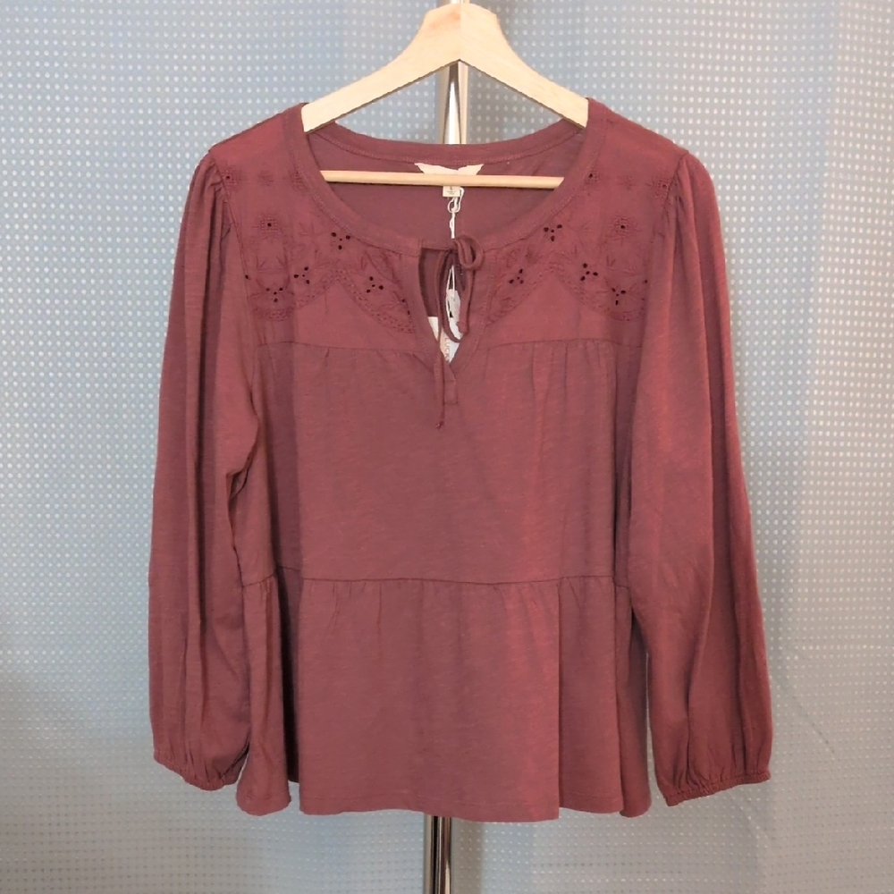 Lucky Brand Mauve Long-Sleeve Peasant Blouse